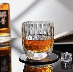 Luxury Transparent Roly-Poly Whiskey Tumbler - Classic Edo Kiriko Style, Hand-Cut Crystal Cup With Delicate Diamond Patterns, Heavy-Base Bar Drinkware For Spirit Collectors