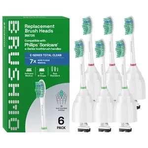Total Clean e-Series Replacement Toothbrush Heads Compatible with Philips Sonicare e-Series - 6 Pack, White