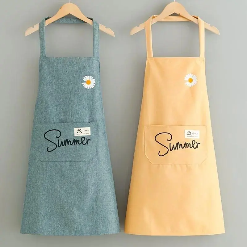 1pc Daisy Print Waterproof Oil-Resistant Fashionable Kitchen Apron for Women and Men, Home Supplies Kitchen Accessory