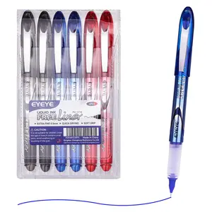 6Pcs Liquid Ink Rollerball Pens, 0.5mm Extra Fine Point,Quick Drying Smooth Writing Pens,Soft Grip, Large Ink Capacity, Black Blue Red Color Options, 6 Pack for School Office Business,Signature, Gift, Office Supplies