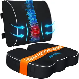 Memory  Seat Cushion &  Support Pillow Set,   Cushion for Office Chair, ,  -  ,  &  , Improves Posture Black/Large