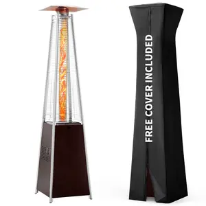 Pamapic Outdoor Patio Heater, 48,000 BTU Pyramid Flame Outdoor Heater with Cover, Quartz Glass Tube Hammered Bronze Tower Propane Outdoor Heater with Wheels