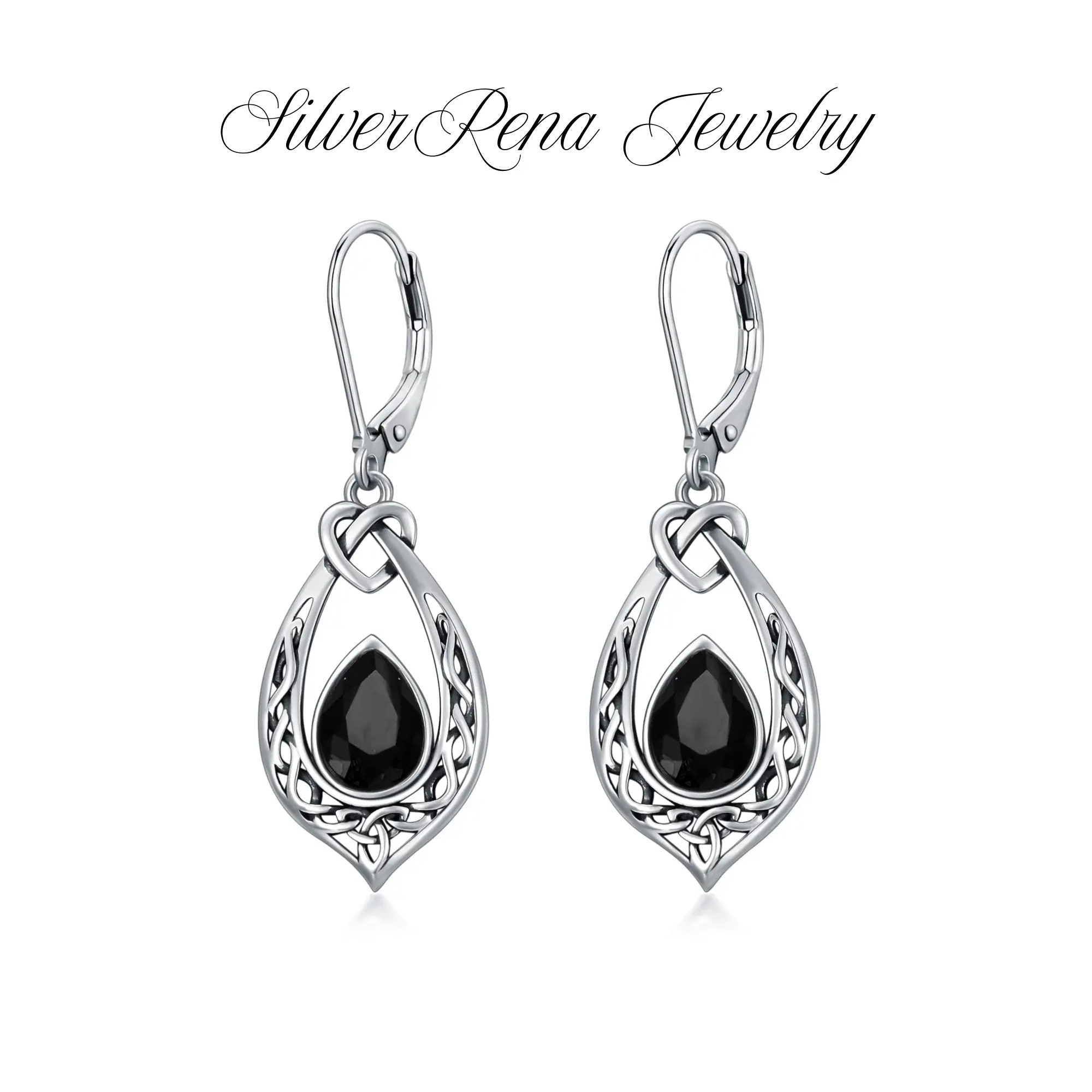 Women's S925 Silver Teardrop Earrings - High Quality Earrings with 925 Synthetic Obsidian, Black Onyx Crystal Dangles, Elegant Vintage-Casual Artificial Gemstone Ear Jewelry, Ideal Gift for Christmas, Lover, Daily Wear or Party