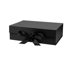 Black Magnetic Gift Box with Lid and Ribbon – 10.5 x 7.5 x 3.1 Inch Rigid Gift Box for Presents, Luxury Reusable Packaging (1 Pack)
