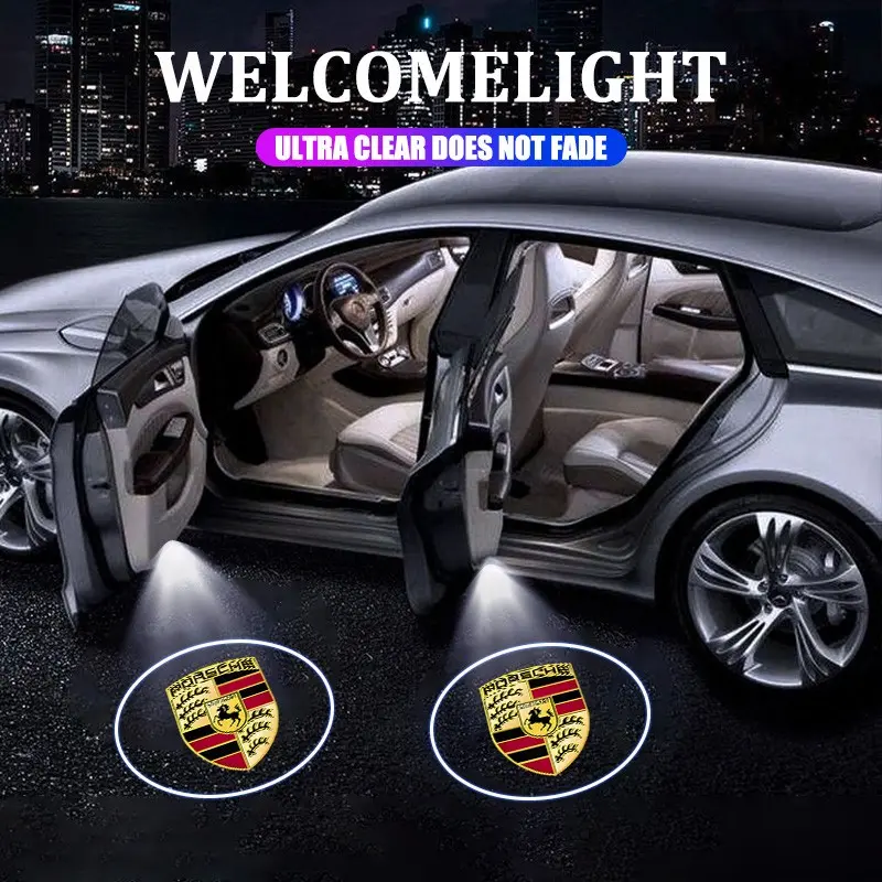 2Pcs Led HD Car Door Projector Lights Welcome Light Auto Logo Projector Lamps For Porsche Panamera Cayenne Taycan 911 718 Macan Carrera-GT 928 944 968