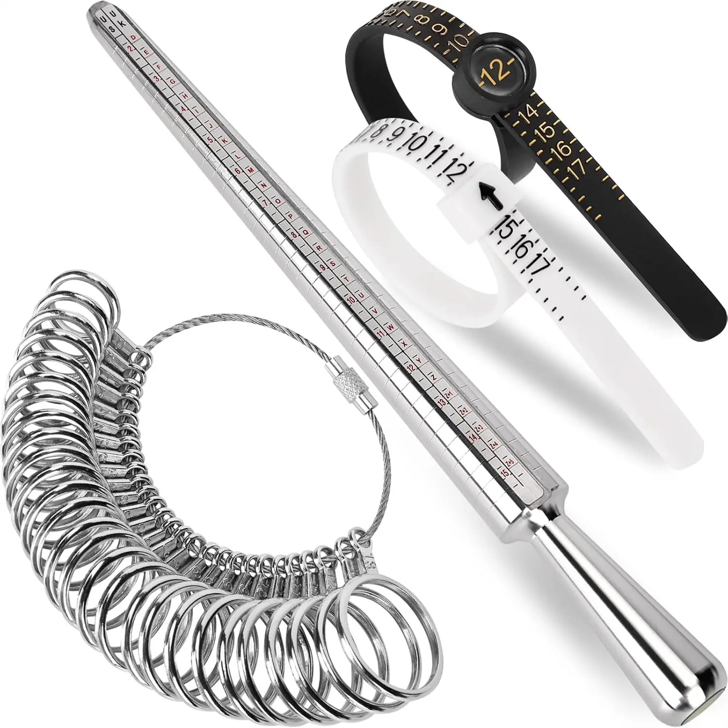 Jewelry Ring Sizer Measuring Tool Kit - Premium Steel 27-PC Set with Ring Mandrel, US Size 0-13, 2 Reusable US Size 1-17 Finger Sizers & Magnified Glass for Non Tarnish Jewelry