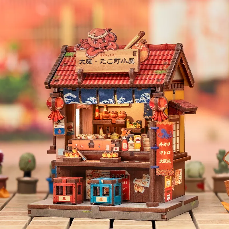 Osaka Takoyaki DIY Miniature House Kit, Japanese Food Stall Dollhouse, CuteBee City Walk Craft, Handmade Display Decor, Unique Gift