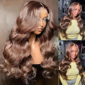Bling Hair 180% Chocolate Brown Wigs Body Wave Pre plucked 13x4 13x6 HD Transparent Lace Front Wig Human Hair 4x4 Lace Closure Brazilian Remy Human Wig For Women 30 32 Inch TikTokShopBlackFriday