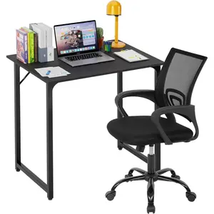 32 Inch Home Office Desk and Chair Set,32 Inch Computer Desk with Ergonomic Height Adjustable Office Chair for Home Office,Black&Black