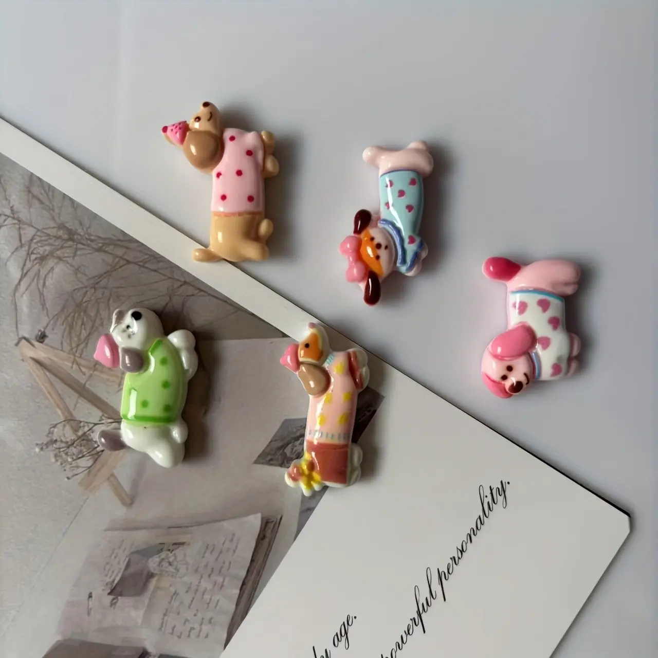 5-Pack Cute Cartoon Puppy Refrigerator Magnets, Animal Magnets, Cute Fridge Magnets, Decorative Fridge Magnets, Kitchen Office Whiteboard Dishwasher Decor, Bright Colors, Perfect Gift for Holidays
