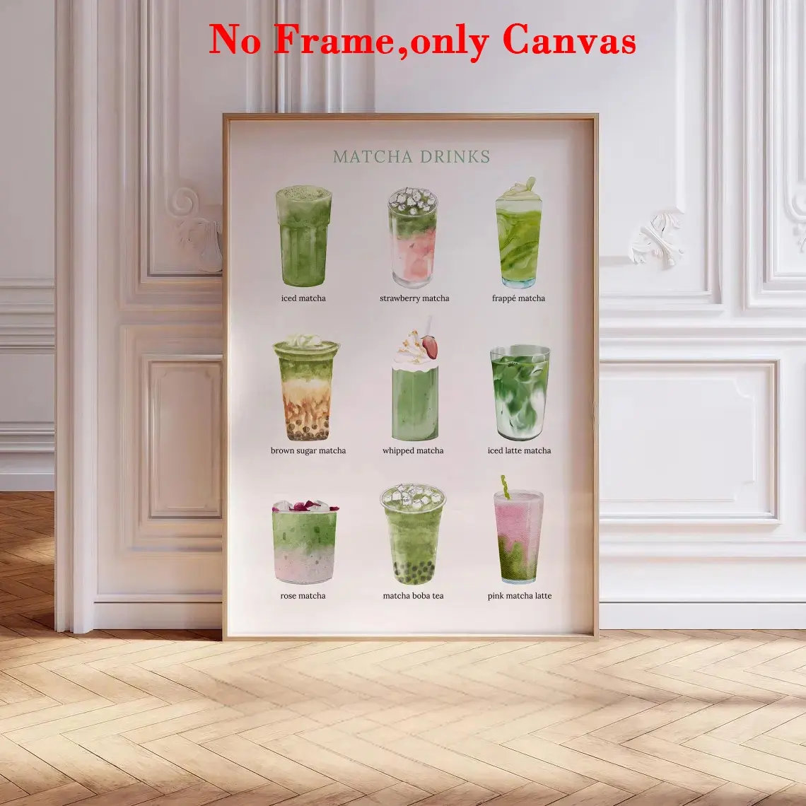 1pc, wall art, vintage poster, matcha drink watercolor painting, cute latte canvas painting, unique and creative Artistic wall art decoration, perfect decoration for dining room and kitchen, frameless