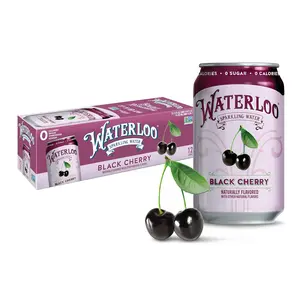 Waterloo Sparkling Water, Black Cherry Naturally Flavored, 12 Fl Oz Cans, Pack of 12
