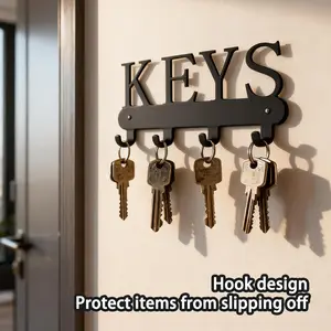 Wall Mounted Key Holder with 4 Hooks, Metal Key Storage Rack, Decorative Key Hook for Entrance, Front Door, Hallway, Office, 15.5x8 Cm