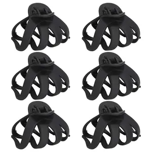 Big Claw Hair Clips for Thick Hair - Matte Octopus Jaw Clips with Strong Hold, 6 Packs (Black)