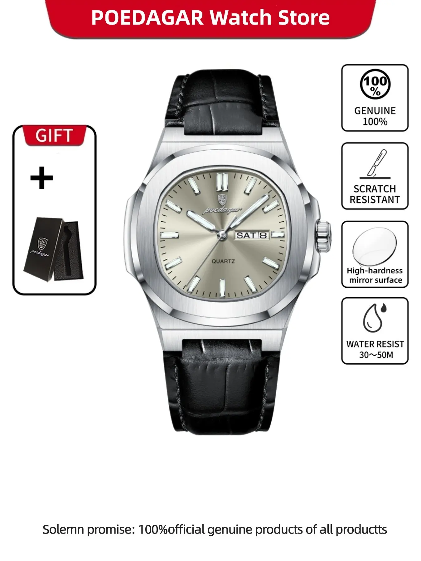Poedagar Fashion Sports Men's Quartz Wristwatch Waterproof Date Week Men's Watch PU Leather Strap Quartz Movement Men's Watch Analog Quartz Watches Modern Trendy Watch Casual Analog Watch Ideal Gift Choice Analogue Quartz Watch