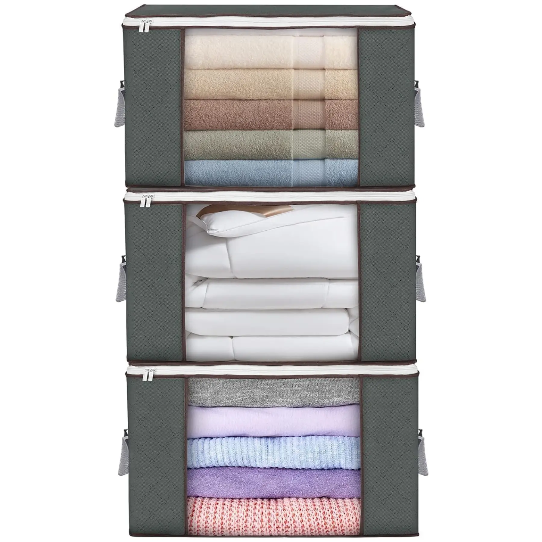 LMMAKE 1PC/3PCS Foldable Clothes Storage Bins with Lids - Clear View Window, Reinforced Handles, Dust&Pest Proof Space Saving Bags for Bedroom Organiser & Closet Organization tiktokshopbacktoschool,back to school,back to school haul