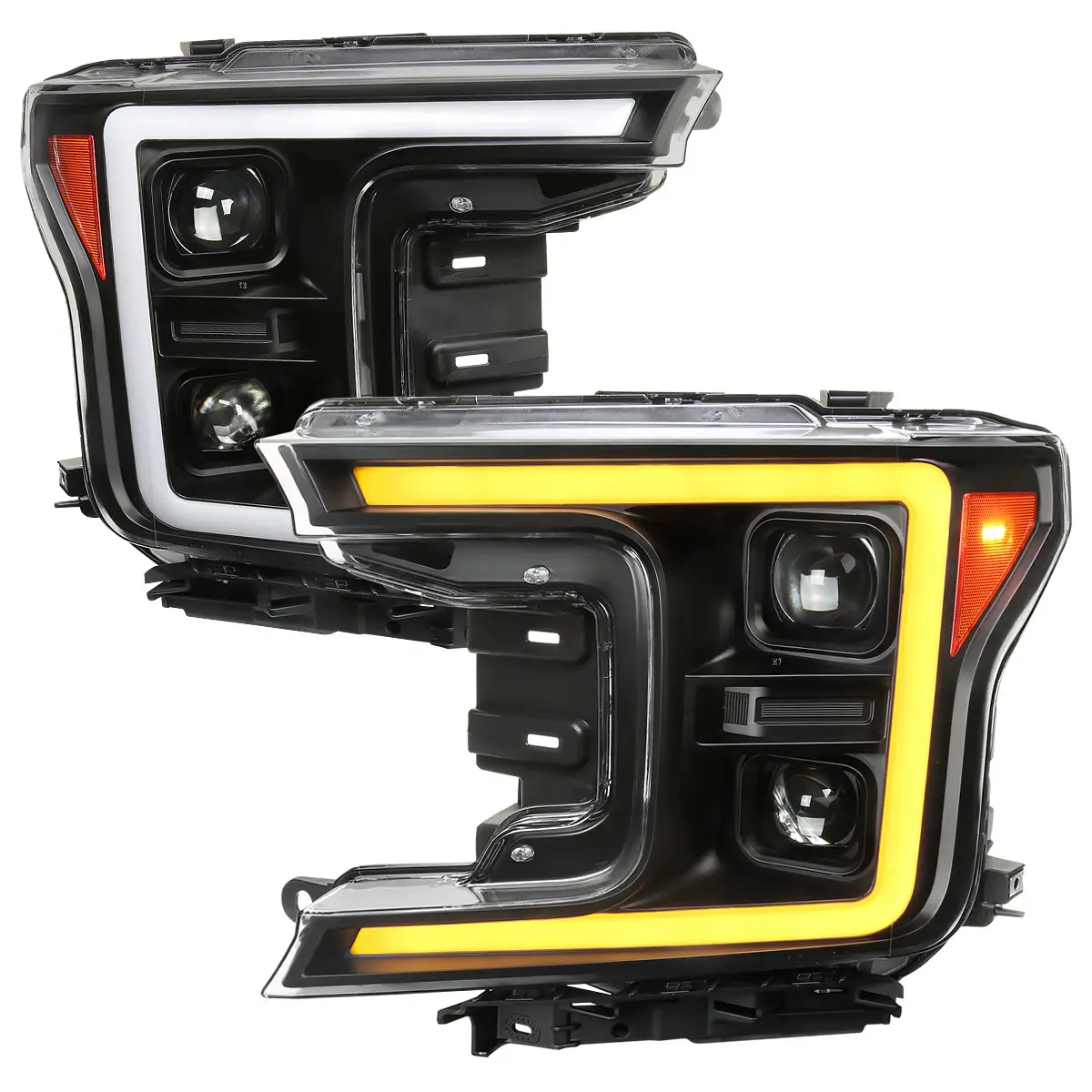 2018-2020 Ford F-150 Projector Headlights w/ Amber LED Sequential Turn Signal Lights (Matte Black Housing / Clear Lens), Led Car Lights