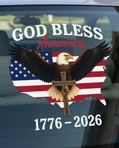 （Made In Usa)12" USA 250th Anniversary Car Decal, 1776-2026 God Bless America Christian Patriotic Eagle Cross Sticker, for Truck Window