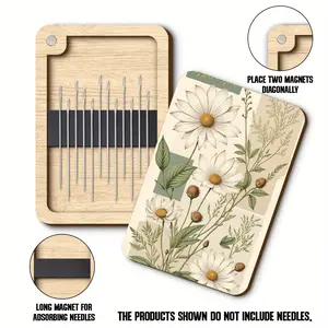 1pc Sewing Supplies Storage Box, Spring Flower Theme Needle Holder, Sewing Needle Case, Sewing Essential, Magnetic Design Perfect Closure, Durable Wooden Box, Decorative Wooden Box
