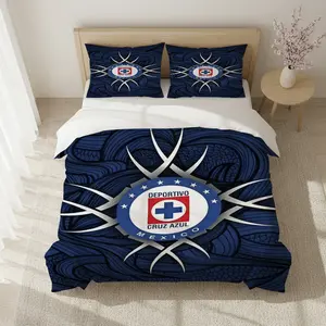 3pcs Mexican Blue Cross Soft Comfortable Bedding Set, Warm Sleep, Perfect for Bedroom and Guest Room, Thanksgiving Christmas Gift