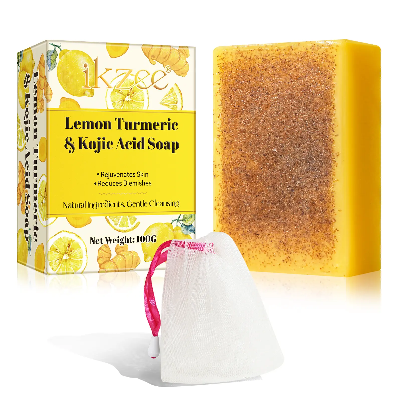 Ikzee Lemon Turmeric Tartaric Acid Soap - Turmeric Brightening Soap, Gentle Exfoliation for Daily Care, Cleansing for Face & Body, All Skin Types, 100g Single Item Skincare Facial Cleanser, Skin Repair, Body Wash, Body Care, Exfoliating