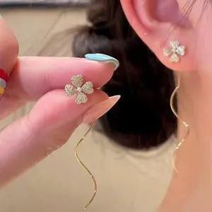 LisiZen Simple Floral Threader Earrings for Women, Minimalist Small-Design Style, Chic Elegant Daily Jewelry DZEH4678