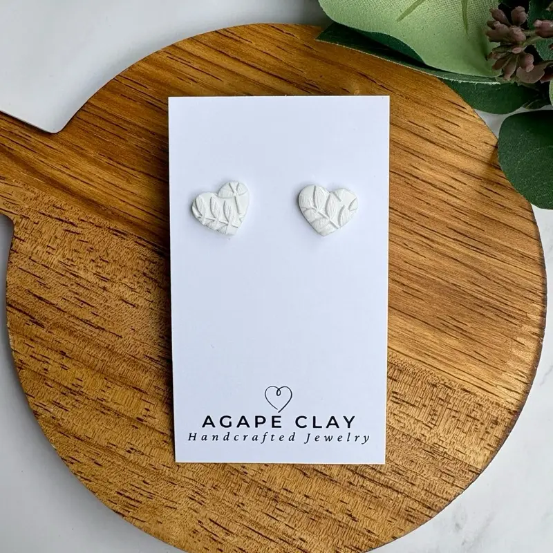 White Heart Polymer Clay Studs