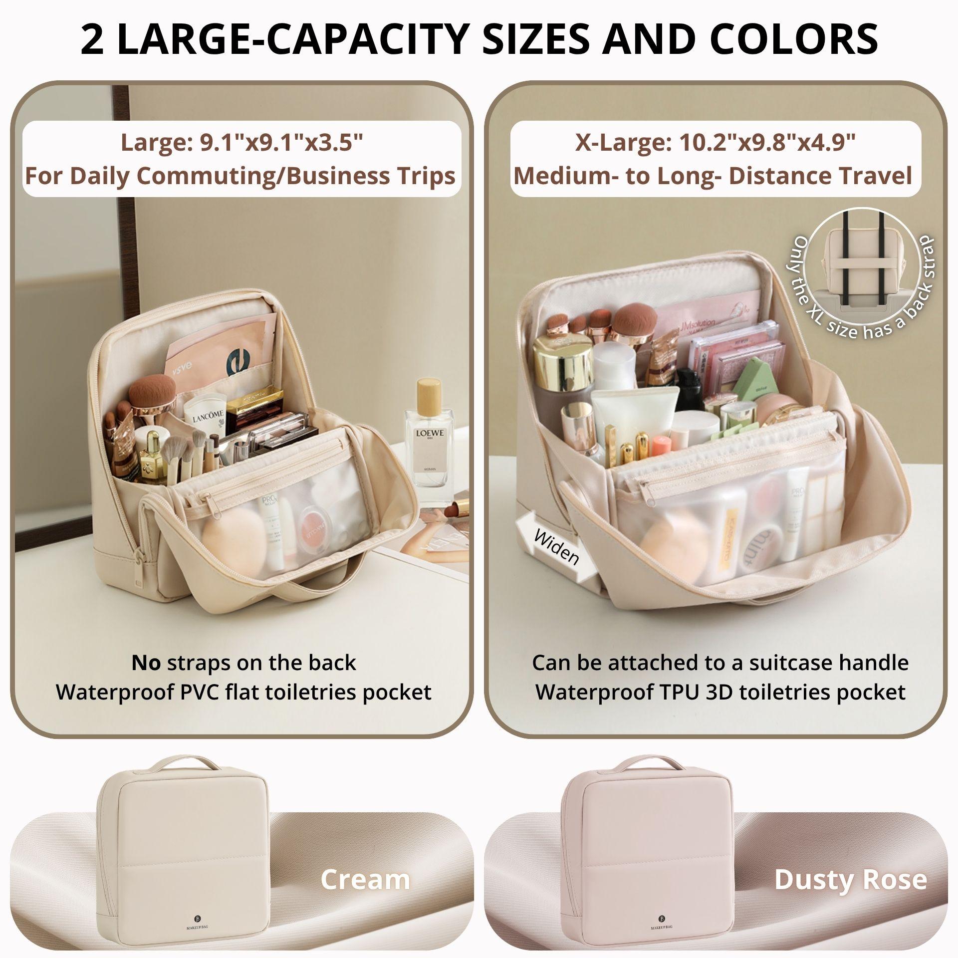 Waterproof Leather Makeup Bag for Travel, Clean Girl Vanity Organizer with Luggage Strap