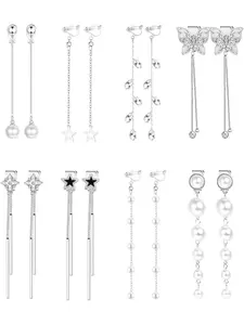 8 Pairs Clip on Earrings for Women Dangling Cross Butterfly Star Pearl Clip Dangle Earrings Set Hypoallergenic Clip Long Earrings Non Pierced Piercing Jewelry Fashion Jewelry Party Silver Gold Tone