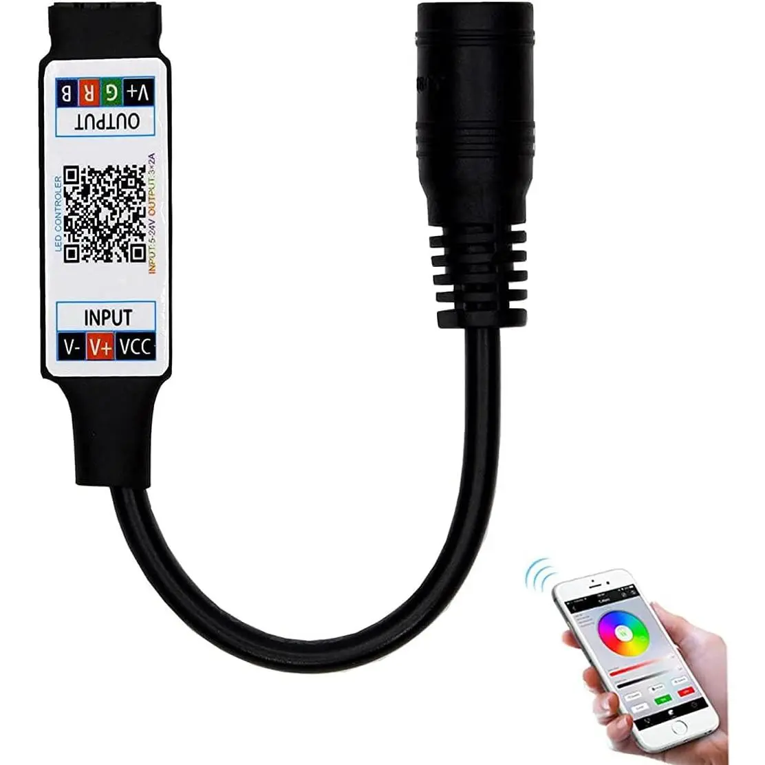 Mini RGB  Controller DC 5V 12V 24V Music BT  APP Controller Light Strip Control for RGB LED Strip (Mini DC  Black)