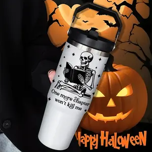 Halloween Skull Insulated Mug with Straw, Stainless Steel Coffee Cup, Perfect Gift for Men & Women, Ideal for Cold Drinks, Insulated Travel Drinkware