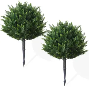 Set Of Two 19.6 inch Artificial Cypress Boxwood Topiary Tree For Outdoor Decor