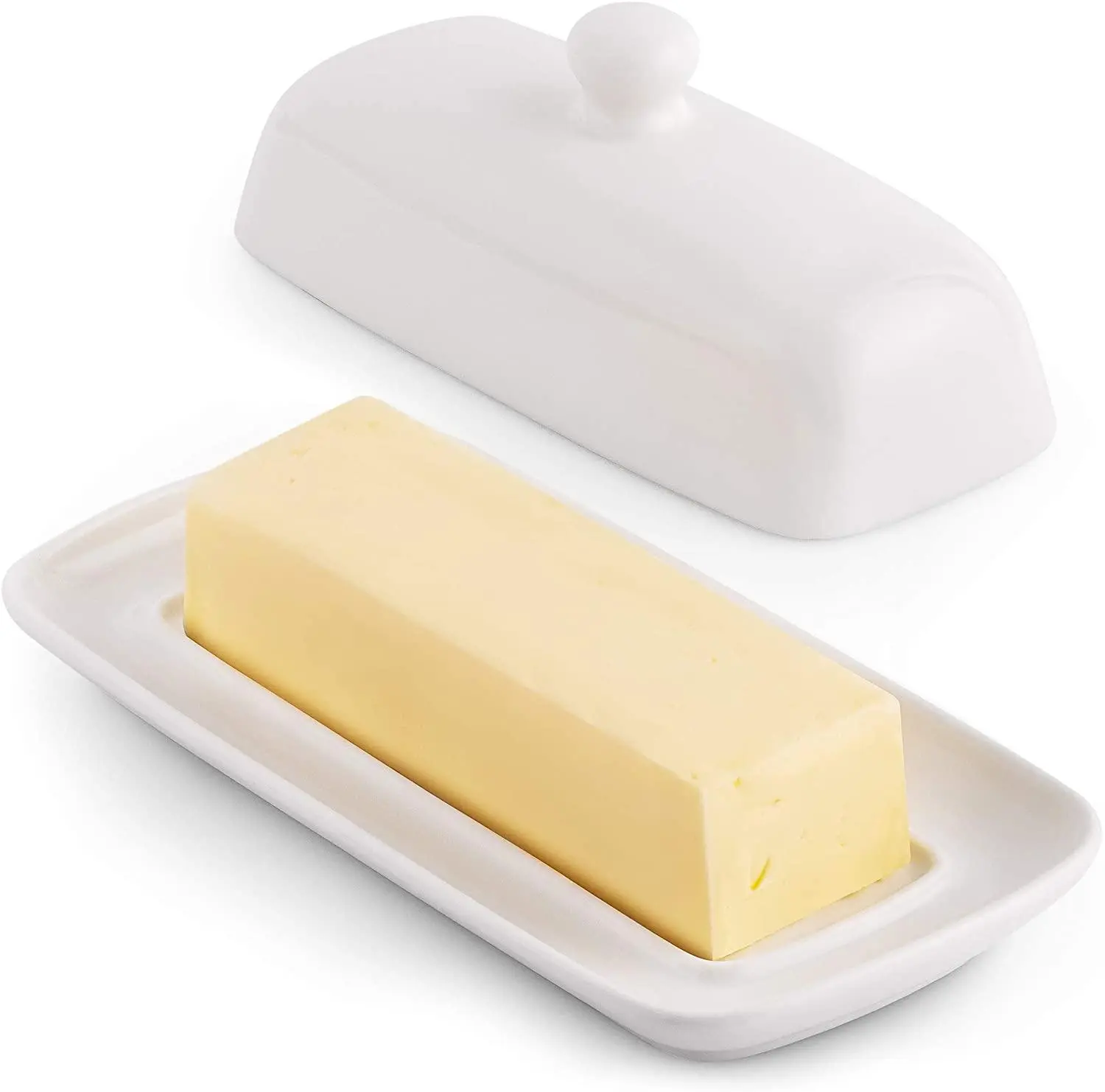 Classic Style Porcelain White Butter Dish With Lid Breakfast Cheese