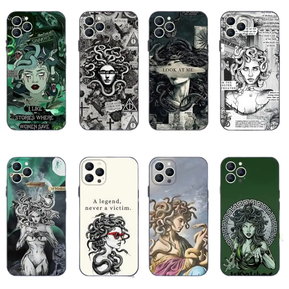 Medusa Greek Mythology SNAKE Hair Phone Cases For iPhone 17 Promax Pro Air 16 Plus 15 14 13 12 11 Black Soft Shockproof Protective Cover Perfect Christmas Halloween Birthday Gift
