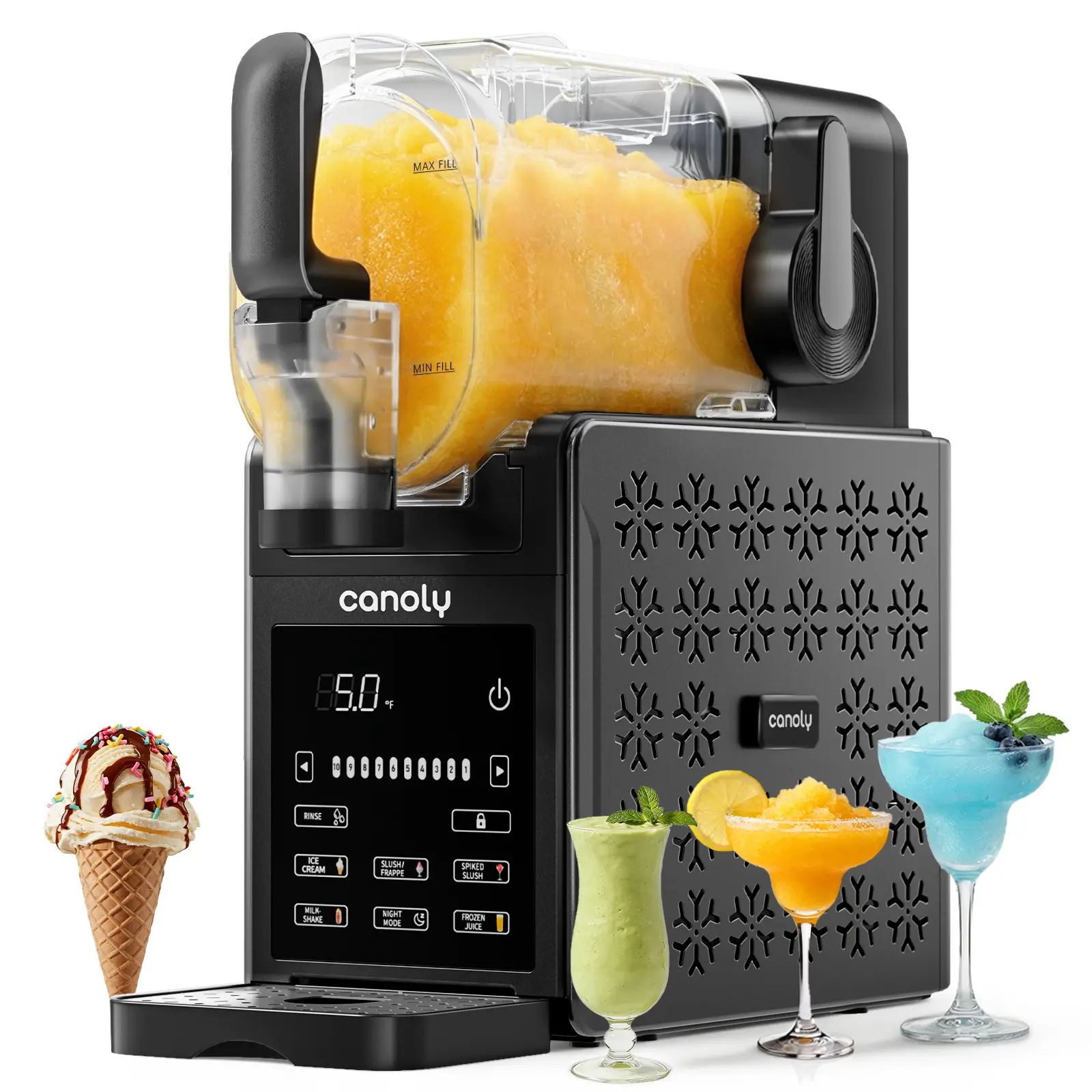 Canoly F01 Household Specialty Kitchen Appliance - 2-in-1 Slush Maker & Soft Serve Ice Cream Machine, 92oz Large Capacity, No Ice Needed, 6 Preset Modes, 1-Touch Operation for Slushies, Frozen Juice, Slushie Maker, Frozen Slushy Ice Cream Makers