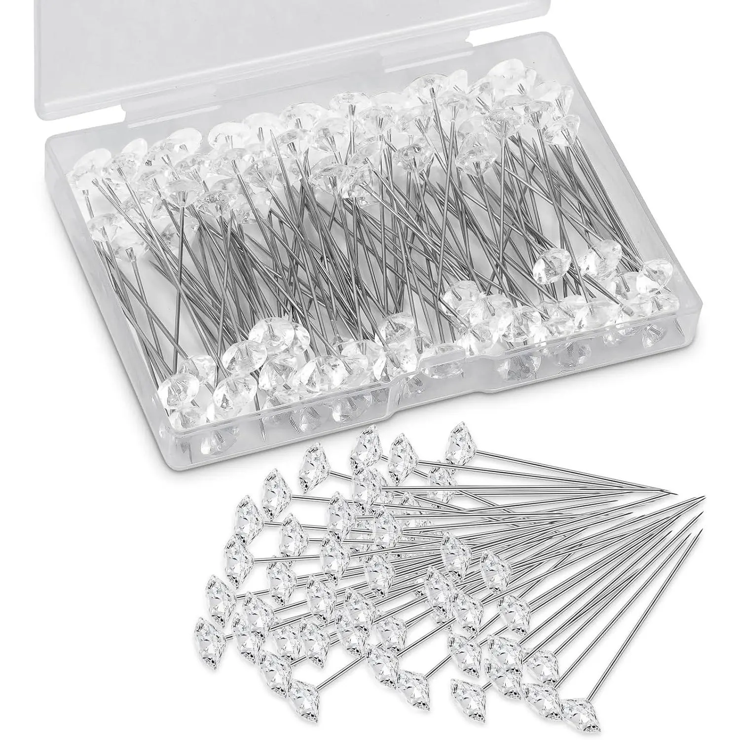 100 count 2.1 Inches Bouquet and Corsage Pins,  Pins  with Rhinestones  , Elegant Floral Boutonniere Pin for Wedding, DIY Craft, Bridal Bouquet