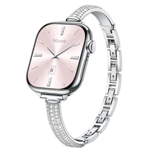Missair Diamond Bracelet Band With Case Compatible with Apple Watch Series 1-11, SE & Ultra，Women's Slim Stainless Steel Metal Strap Wearable Accessories