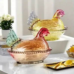 Elegant Crystal Glass Chicken-Shaped with Lid, Intricate Design, Perfect for Candy Sugar Snacks, Decorative Glass Jar