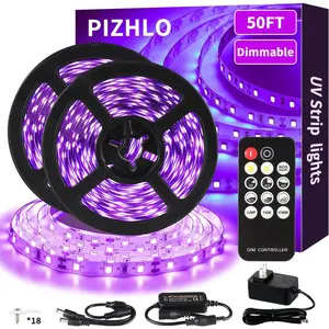 50 Foot Black Light Strips & Remote, Dimmable Flexible Blackights Strip Lights for Glow Party Body Paint Birthday Bedroom Room Fluorescent Tapestry Poster, Non-Waterproof 900 LEDs 50ft/15M