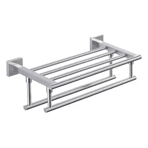 WOWOW 16 in. Bathroom Wall Mounted Double Tier Towel Rack with Double Towel Bar Stainless Steel in Brushed Nickel