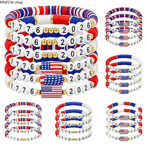 Female USA 250th Anniversary Commemorative Beaded Bracelets - Multicolor Stackable Boho Surf-Style Flag Design, Independence Day Sports & Outdoor Jewelry
