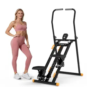 HOTWAVE Stair Stepper with Handlebar for Home Gym, 350LBS Capacity Folding Vertical Climber Exercise Machine, Ultra-Quiet 6-Level Resistance Stairmaster for Full-Body Workout SummerWins