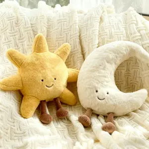 Cute Sun Plush Toy Smiling Fun Filled Moon Pillow Yellow Sunshine Stuffed Animal, Sunshine Animal Pillow Soft Plush Toy Room Easter Decoration Gift for Kids