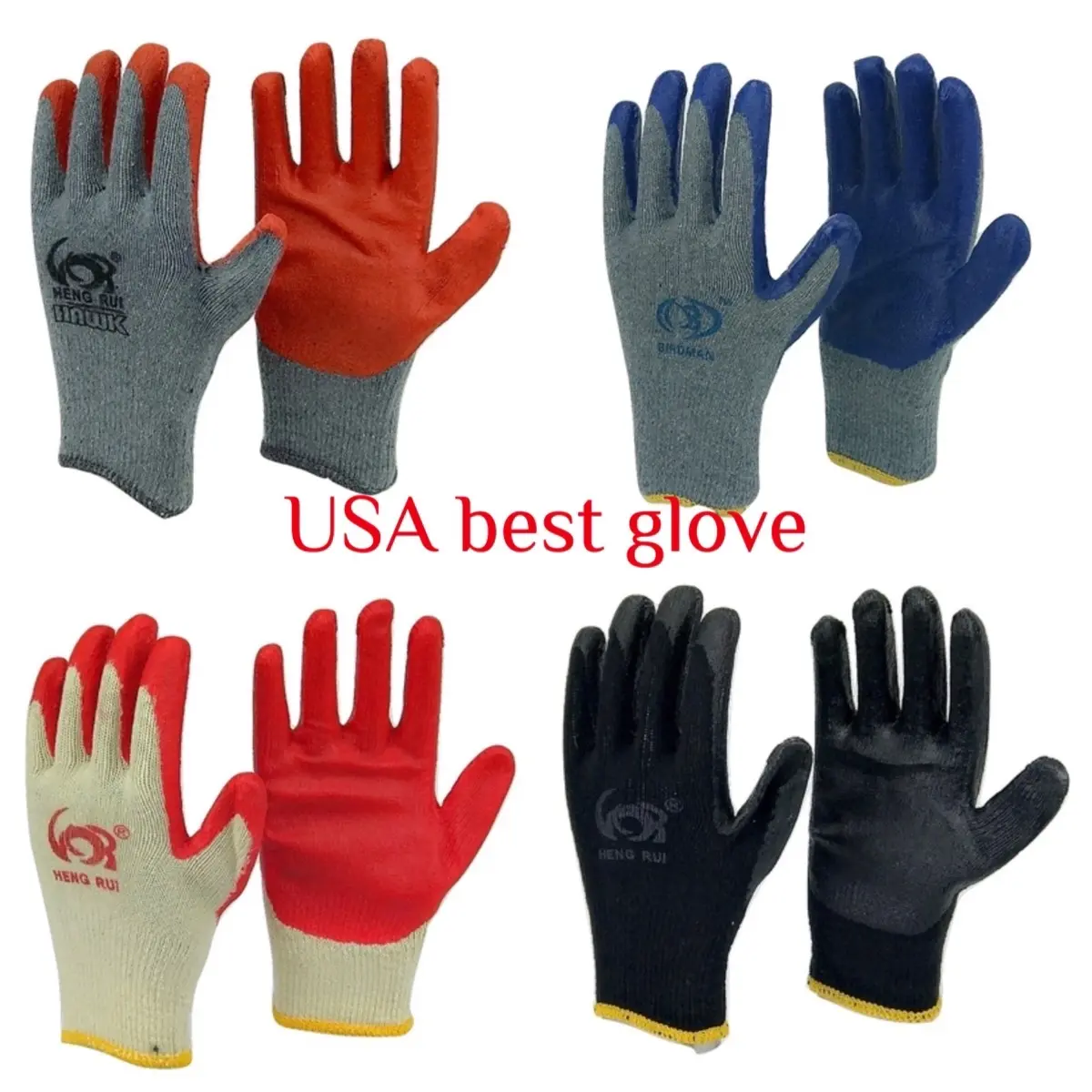 USA best glove 240 pairs latex rubber coated work glove enhanced grip for better hand protection, Safety Gloves