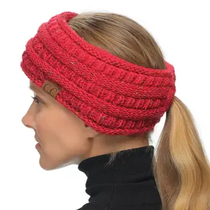 C.C Ponytail Headband for Women – Fuzzy Lined, Warm, Non-Bulky Knit Headwrap, Valentine's Day Gift, Perfect for Early Spring