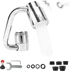 U-Shaped Faucet Extender with 1080° Rotation & Dual Spray Modes – Stainless Steel Kitchen & Bathroom Sink Aerator, Includes 4 Adapters for 8.66in/9.45in Faucets