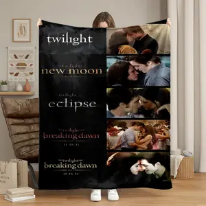 Twilight Series Flannel Blanket Set, Five-Part Classic Posters, High-Quality Couple Scenes, Soft Comfortable All Seasons, Home Office Travel Use