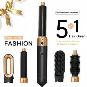 1PCS Black Gold 5-in-1 Hot Brush Spray One-Step Heated Air Comb Dry Hair/Straight Hair/Curling Iron With Interchangeable Brush Rotation Heads Hair Dryer Brush Automatic Curling Straightening Styling Simple, Fast, and Easy to Use Multistyler Styler