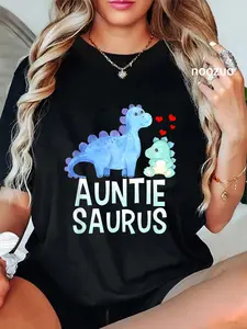 100% Cotton Auntiesaurus Funny Dinosaur Baby Shower Auntie T-Shirt