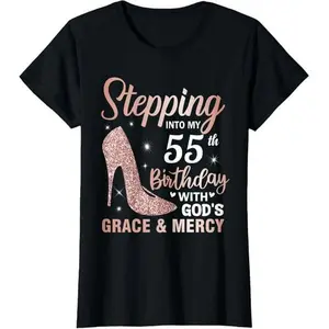 100% Cotton Fashion Garment Stepping Into My 55th Birthday Shirt Women 55 Year Old Bday T-Shirt
